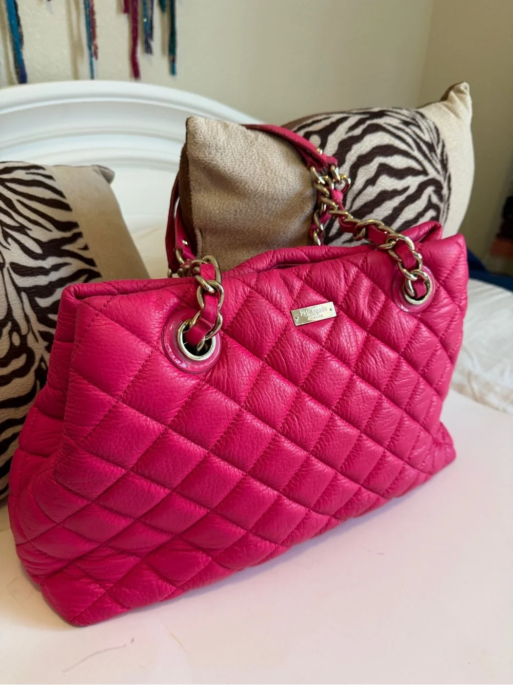 kate spade Quilted Chain-Handle Shoulder Bag in Hot Pink